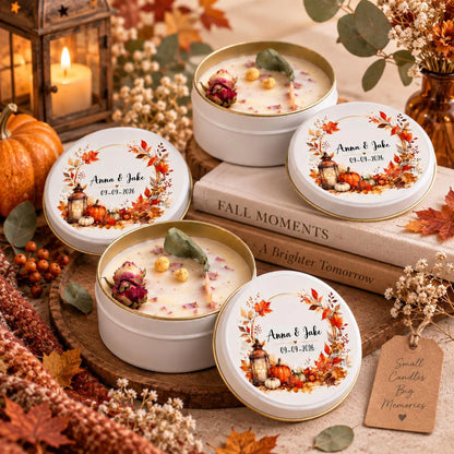 Personalised Autumn Soy Candle Wedding Favours