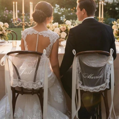 Chair Signs - "Just Married" Lace
